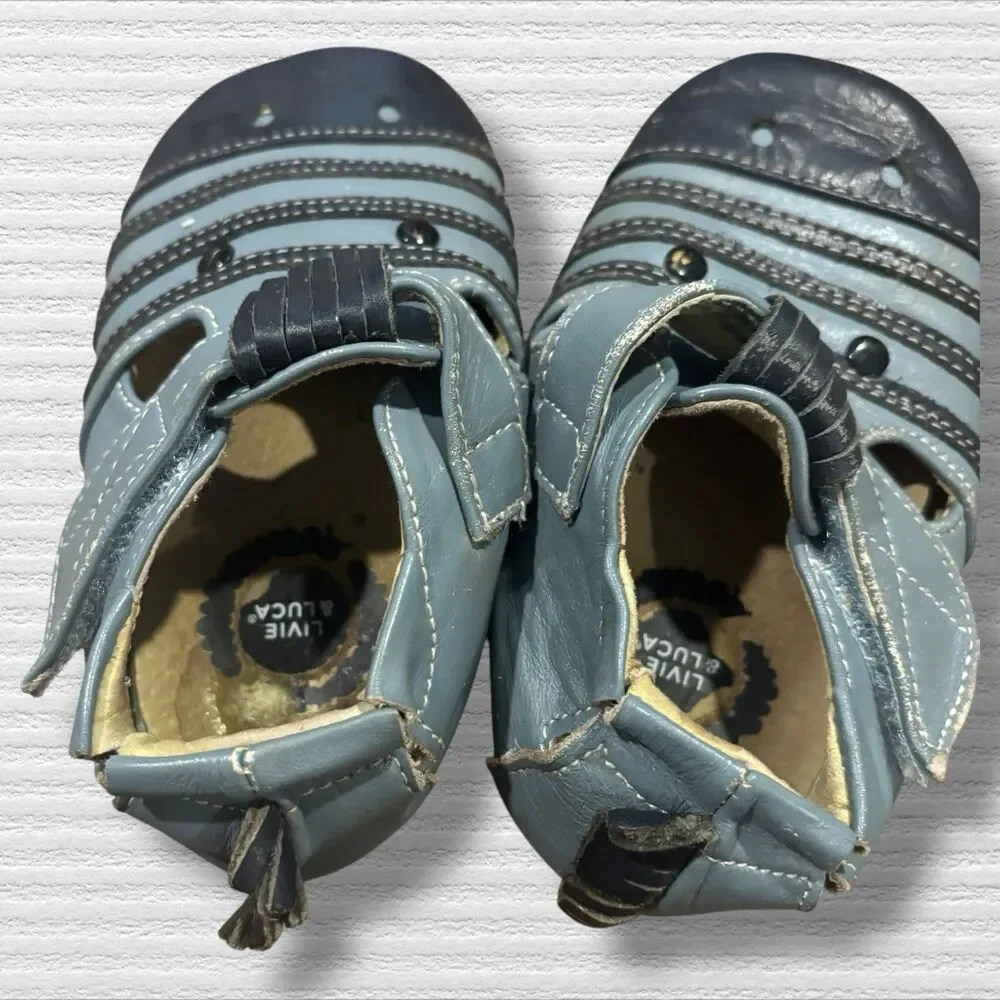 Livie & Luca Giraffe Soft Sole Sandals 18–24M Blue Leather Play Condition